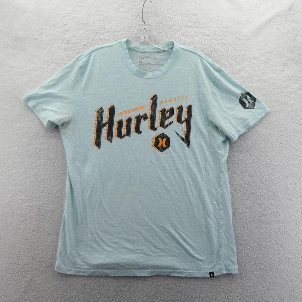 Hurley T Shirt Mens Large Light Blue Graphic Logo Short Sleeve Cotton Blend